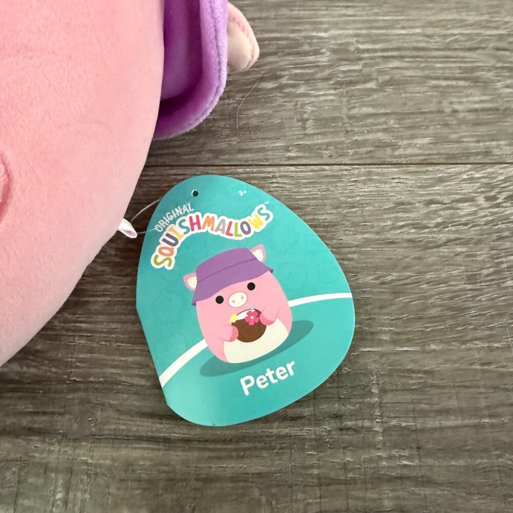NWT Squishmallow 8" Peter The Pig With Hat Coconut Drink Plush - Picture 4 of 5